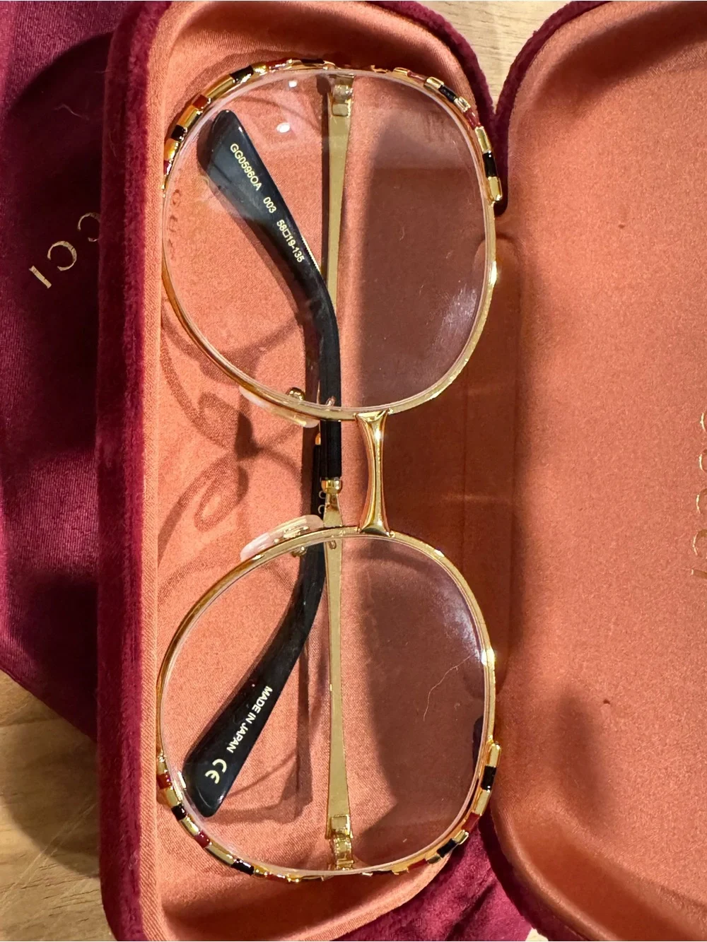 Gucci GG0596OA Oversized Clear Lens Glasses | Gold | Case Included